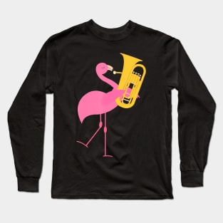 Beautiful Flamingo Playing Tuba Musician Long Sleeve T-Shirt